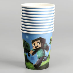 Цена за 10 шт. Стакан бумажный Пиксели, 250 мл - Страна карнавалия фото 3