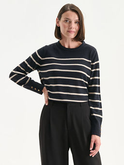 Bisiklet Yaka ?izgili Kad?n Triko Kazak