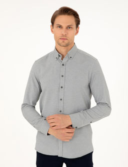 Haki Oxford Slim Fit Uzun Kollu G_mlek - Pierre cardin фото 3