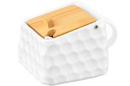 Банка для сыпучих продуктов 750 мл 15*12*10,5 см Соты + ложка + откидная бамбук.крышка