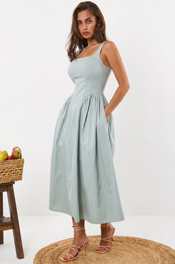 Сарафан хлопковый в полоску светло-зеленый