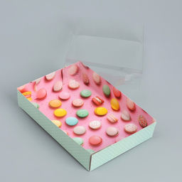 Цена за 4 шт. Кондитерская упаковка, коробка для макарун с пластиковой крышкой, «Макаруны», 18 х 12 х 3.5 см