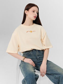 Футболка оверсайз женская бежевая с принтом