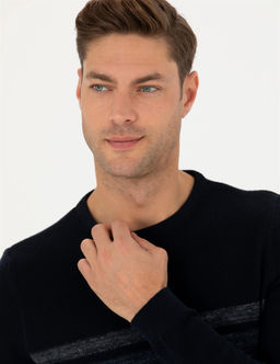 Koyu Lacivert Slim Fit Fermuarl_ Dik Yaka Triko Kazak - Pierre cardin фото 2