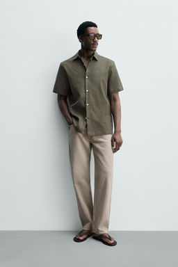 CAMISA ESTRUCTURA LINO - ALGOD?N / Oliva oscuro