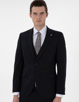 Lacivert Extra Slim Fit Yelekli Tak_m Elbise