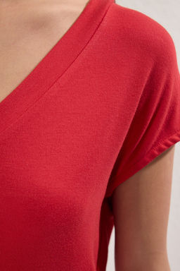 Trendyolmilla Ekru Viskoz/Yumusak Kumas Fitted/Vucuda Oturan Ay Kol V Yaka Esnek Orme Bluz TWOSS24BZ00433  фото 11