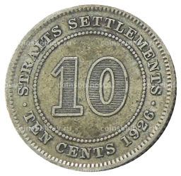 10 центов 1926 года Стрейтс Сетлментс