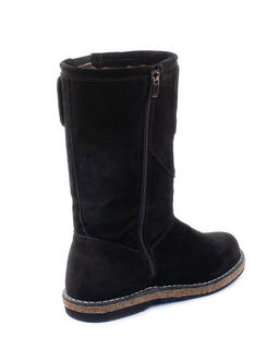 Монголки женские на войлочной подошве., Черные. Замша. Молния. Подклад овчина.