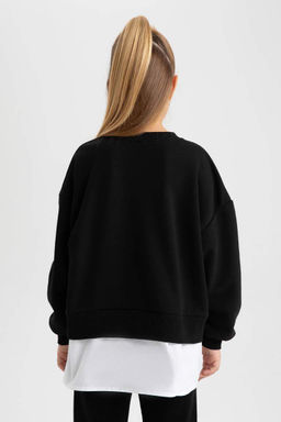 Толстый свитшот оверсайз для девочек с круглым вырезом и мягкой пушистой изнанкой - Defacto фото 10