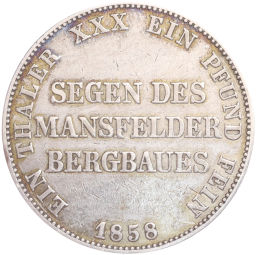 Монета 1 талер 1858 года Пруссия (Горный талер)