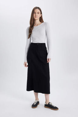 Длинная юбка из габардина карго - Defacto фото 5