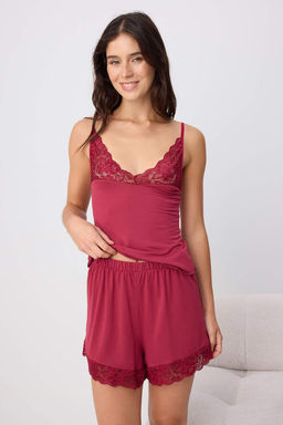 Bordo 4l_ Dantel Detayl_ Viskon _rme Pijama Tak_m_ THMAW27PT00002