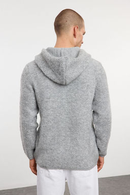 Gri Regular Kapusonlu Dokulu Triko Kazak TMNAW25KZ00047