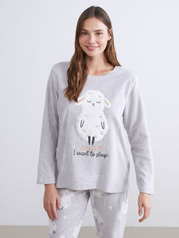 Bisiklet Yaka Nak??l? Polar Kad?n Pijama Tak?m?