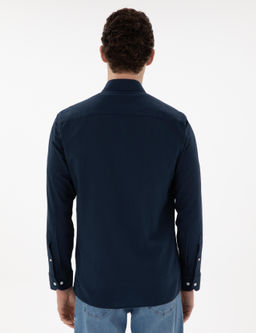 Рубашка Pierre Cardin Slim Fit темно-синяя из льна
