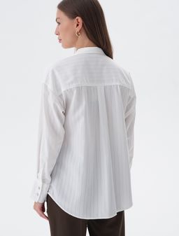Свободная блузка из легкой ткани в полупрозрачную полоску - Vilatte фото 4