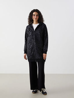 Kap??onlu Desenli Kad?n Fermuarl? Sweatshirt