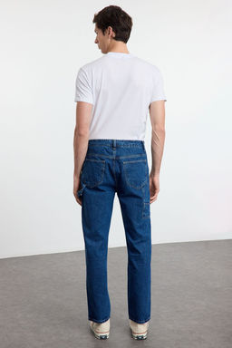 TRENDYOL MAN Orta Mavi %100 Pamuk Loose Fit Carpenter Bol Kot Pantolon Jeans TMNAW25JE00001 - Trendyolmilla фото 5