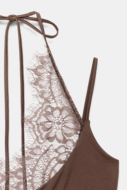 BODY HALTER COMBINADO ENCAJE / Chocolate - Zara фото 7