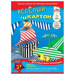 Картон цв. 2-сторон. Апплика ВЕСЕЛЫЙ 6 цв. 6 л. мел. с рисунком А4 199x279 мм 215 г/м2 карт.уп.