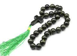 Четки православные 30 бусин из змеевика шарик 12мм с крестиком, 35см