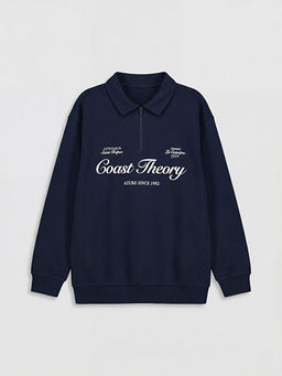 Polo Yaka Bask?l? Erkek ?ocuk Sweatshirt