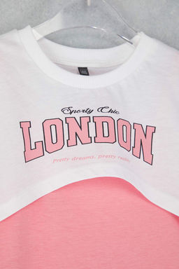 Pembe K?z Cocuk %100 Pamuk Slogan Bask?l? K?sa Kol Orme Elbise TKDSS25EL00095 - Trendyolmilla фото 3