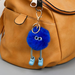 Пушистик на кольце с карабином Чудик с длинными ножками в ботинках ярко-синий