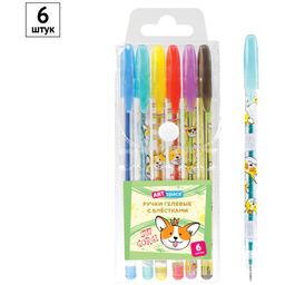 Набор ручек гелевых ArtSpace "Милые зверушки" 6цв. (GPCA06_53142) блестки, 1мм