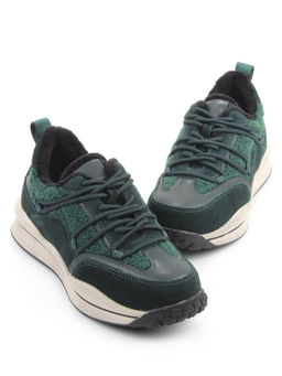 04-XKL23-140R GREEN Кроссовки утепленные женские (натуральная кожа, натуральная замша, байка)