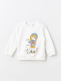 Bisiklet Yaka Uzun Kollu Bask?l? K?z Bebek Sweasthirt