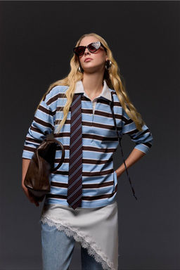 %100 Pamuk Loose F_t Polo Yaka Sweatshirt