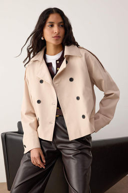 Bej Kruvaze Oversize K?sa Trenckot TWOAW26TR00020 - Trendyolmilla фото 2