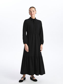 G?mlek Yaka D?z Uzun Kollu Kad?n Elbise