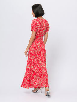 Платье красного цвета с принтом и короткими рукавами - 1001dress фото 4