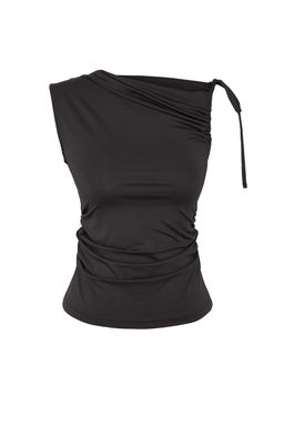 Trendyolmilla Siyah FItted Baglama ve Buzgu Detayl? Kolsuz Esnek Orme Bluz TWOSS25BZ00549