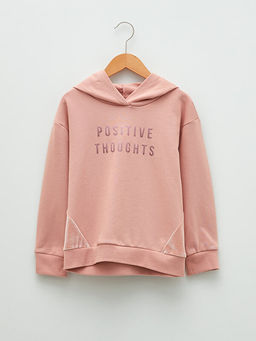 Kap??onlu Yaz? Bask?l? Uzun Kollu K?z ?ocuk Sweatshirt