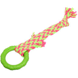Цена за 2 шт. Игрушка-канат для всех пород собак с кольцом "Счастливый хвост!", цвет ярко-зеленый, 34*9см/80гр