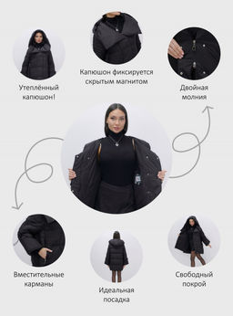 Куртка зимняя женская с большим капюшоном модная черного цвета 7739Ch - Visdeer фото 32