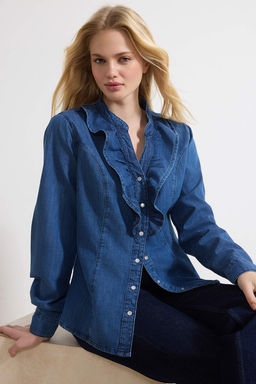 Mavi Bebe Yaka 100% Pamuk Denim Gomlek TWOSS26GO00027 - Trendyolmilla фото 4