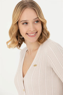 Женский кремовый базовый трикотажный кардиган - U.s. polo assn фото 9