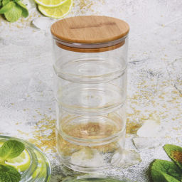 Банка для продуктов стеклянная "Хай-Тек" в наборе 4*400мл с бамбуковой крышкой 11*6см