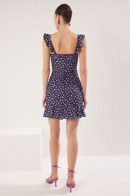 Mor Cicekli A Kesim F?rf?rl? Mini Dokuma Elbise TWOSS22EL1485