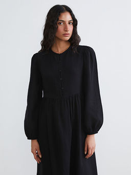 Bisiklet Yaka Balon Kollu M?slin Elbise