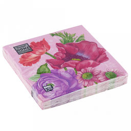 Салфетки бумажные "Bouquet Home Collection Classic" 33х33см, 3-х слойные, 20 штук в упаковке, 100% целлюлоза, "Цветочная композиция на розовом" (Россия)