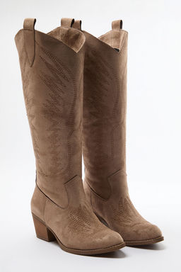 Trendyolmilla Shoes Vizon Islemeli Blok Topuklu Suet Kad?n Kovboy Cizme TAKAW25CZ00016 фото 10