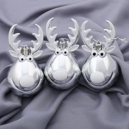 Ёлочные игрушки 3 шт. Зимнее волшебство. Весёлый олень пластик, 116 см, серебро  фото 2