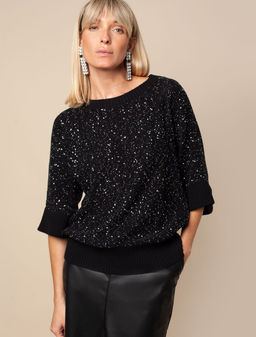 VILATTE / Свободный джемпер крупной вязки с пайетками  фото 6