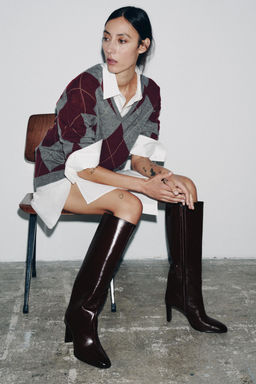LEATHER BLOCK HEEL BOOTS - Zara фото 2